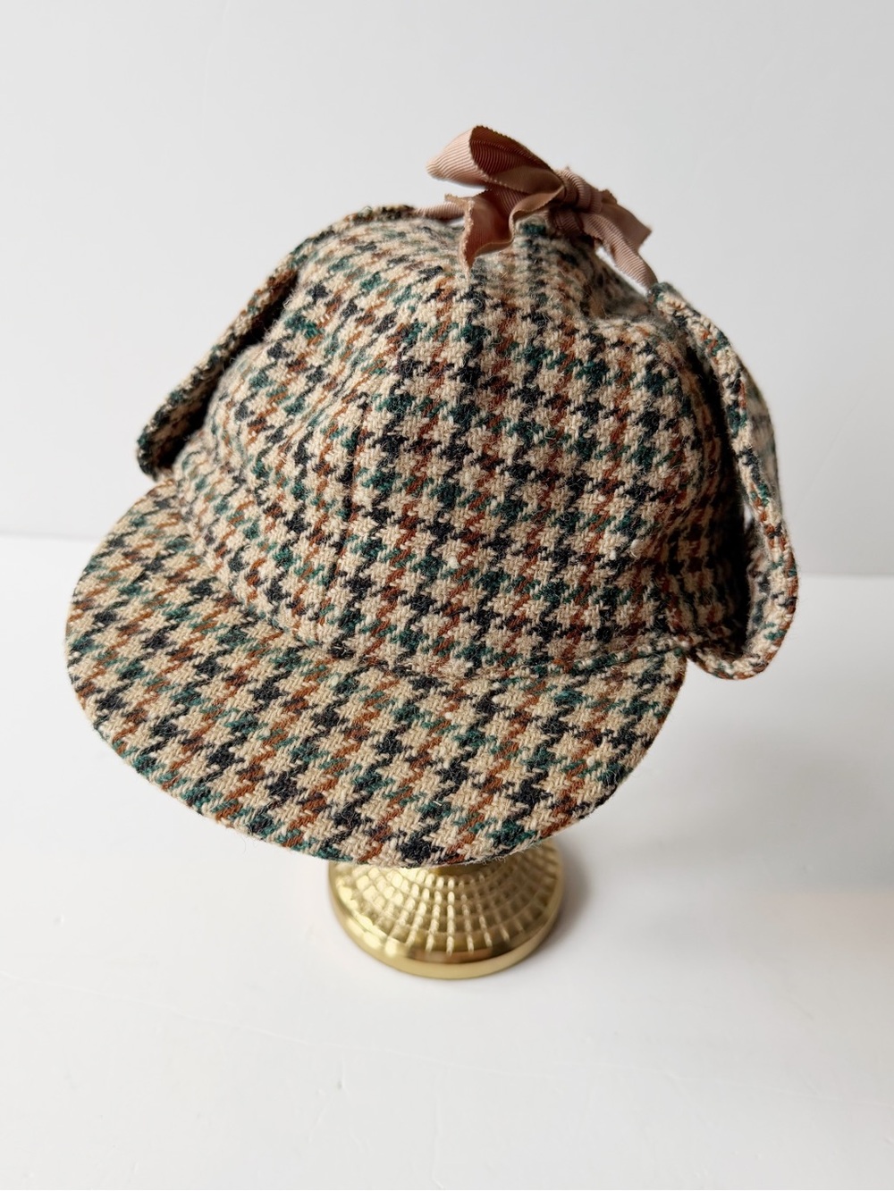VTG Dunn & Co Men Houndstooth Tweed Deerstalker Hat Country Hunting Sherlock